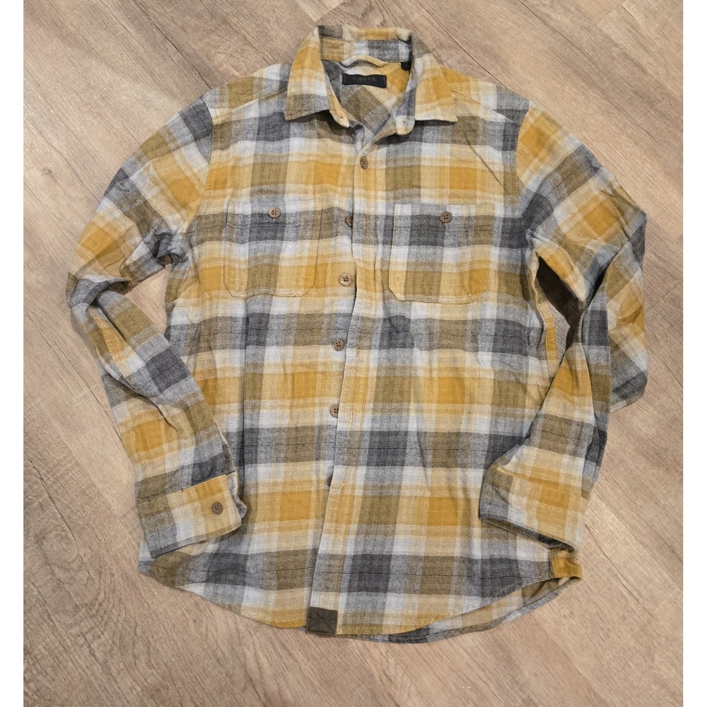Dakota Grizzly Men's Yellow Grey Plaid Print Long Sleeve Button-Down